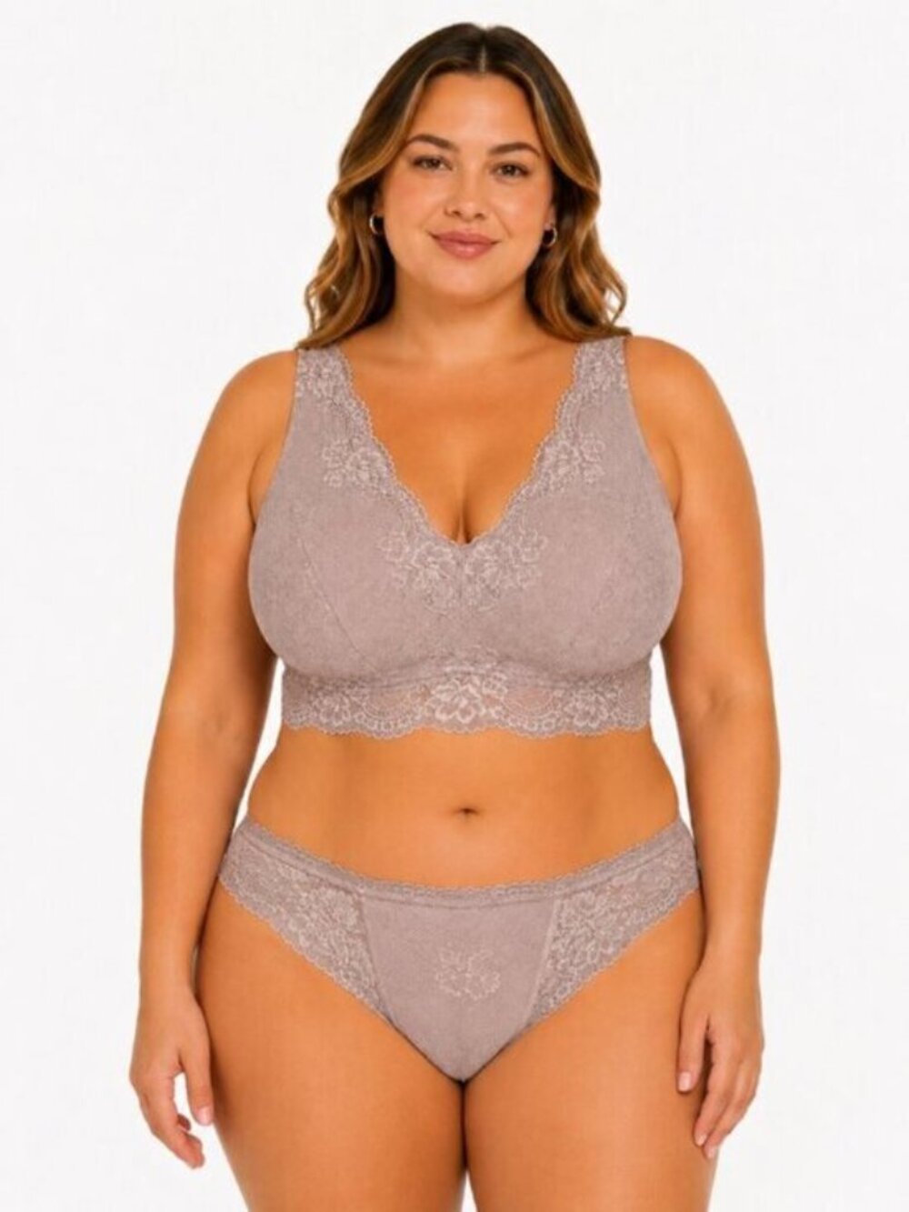 DREAMFIT Plus Size Lace Wireless Bralette Pebble Gray 3X NWT